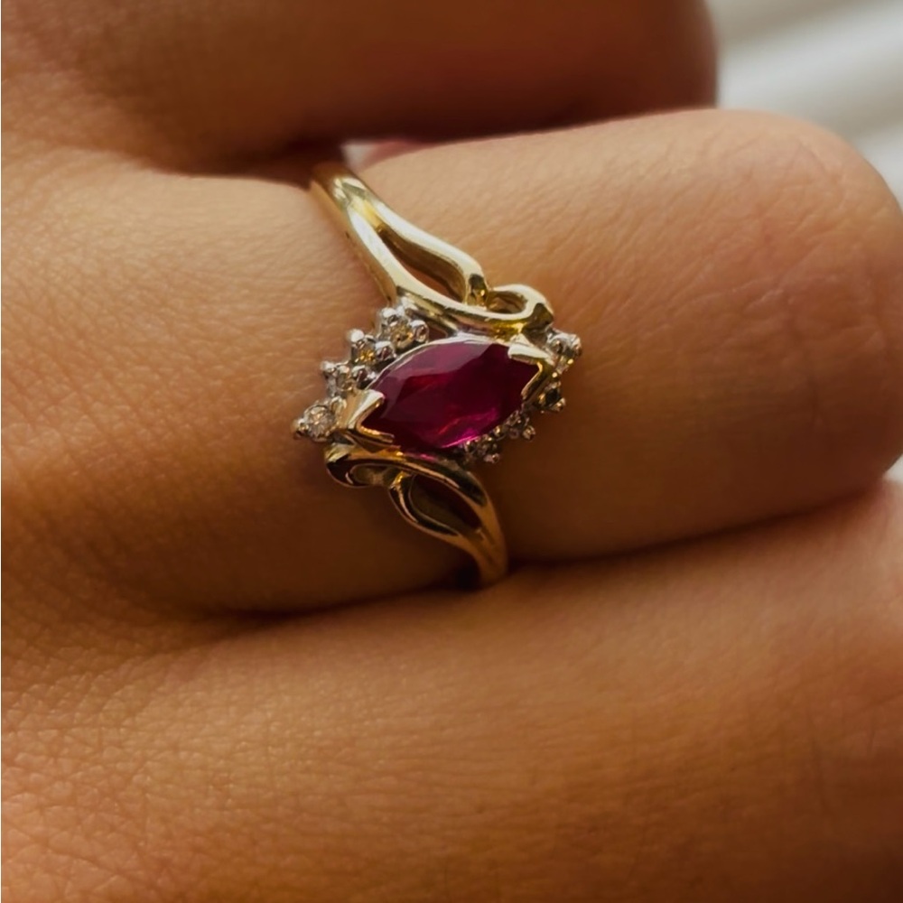 Elegant 14k Gold Ring with Ruby and Diamond Accents